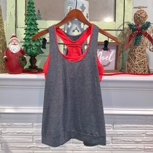 Nike Dri-Fit Perforated Logo Gray Red Racerback Tank with Sports Bra Women’s M